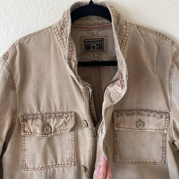 Converse All Star Tan Military Jacket Men’s M Streetwear Full Zip Canvas Coat - Picture 3 of 14